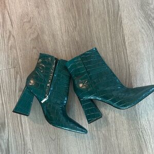 Marc Fisher Teal Croc-Embossed Heeled Boots